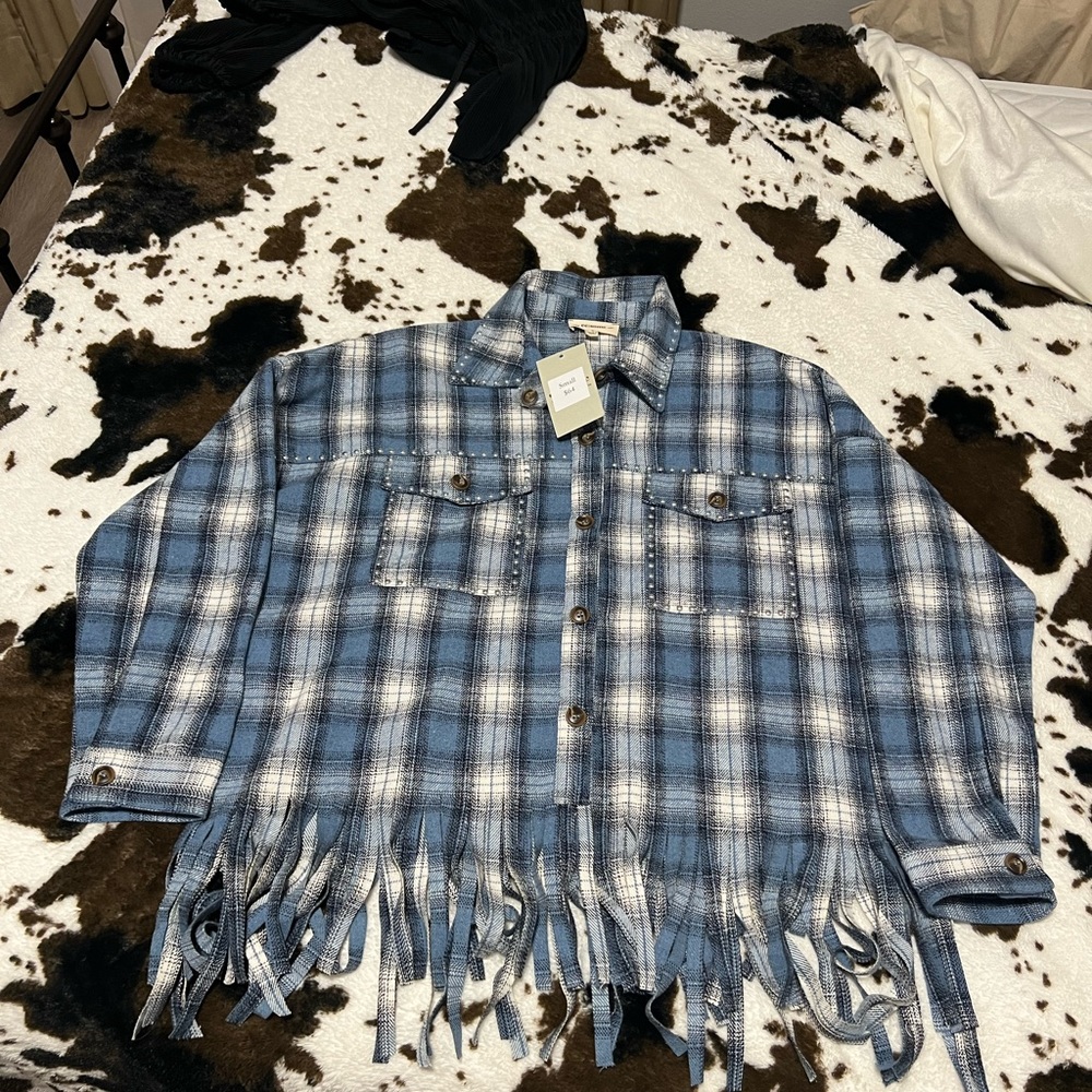 Plaid fringe western jacket